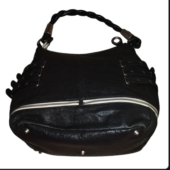 Rare Y2K XL Y2K Betsey Johnson Black Leather Studded "Strap Tease" Shoul… - Picture 7 of 15
